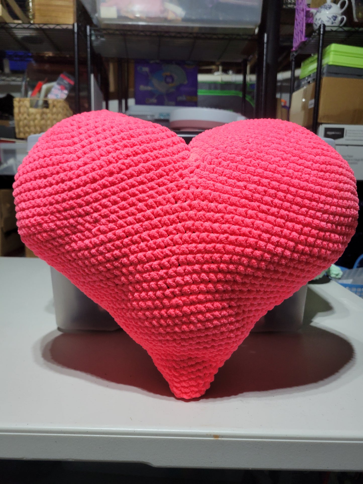 Giant crocheted heart pillow