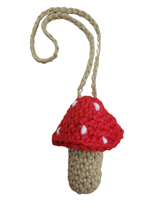 Crocheted mushroom lip balm holdere