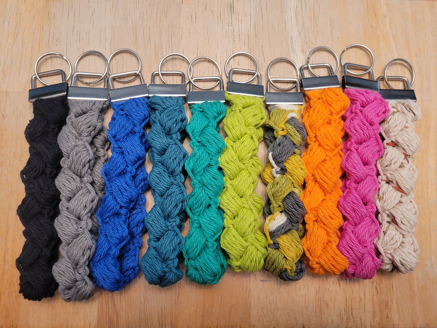 Crocheted wristlet key fobs