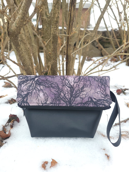 Purple Spooky Night Trees Fold-Over Bag