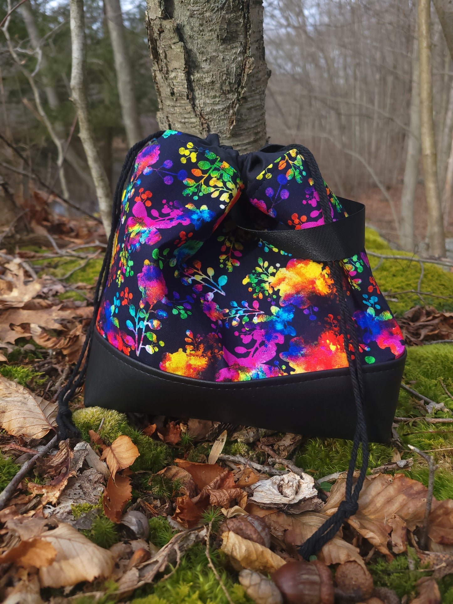 Rainbow Flowers Drawstring Bag