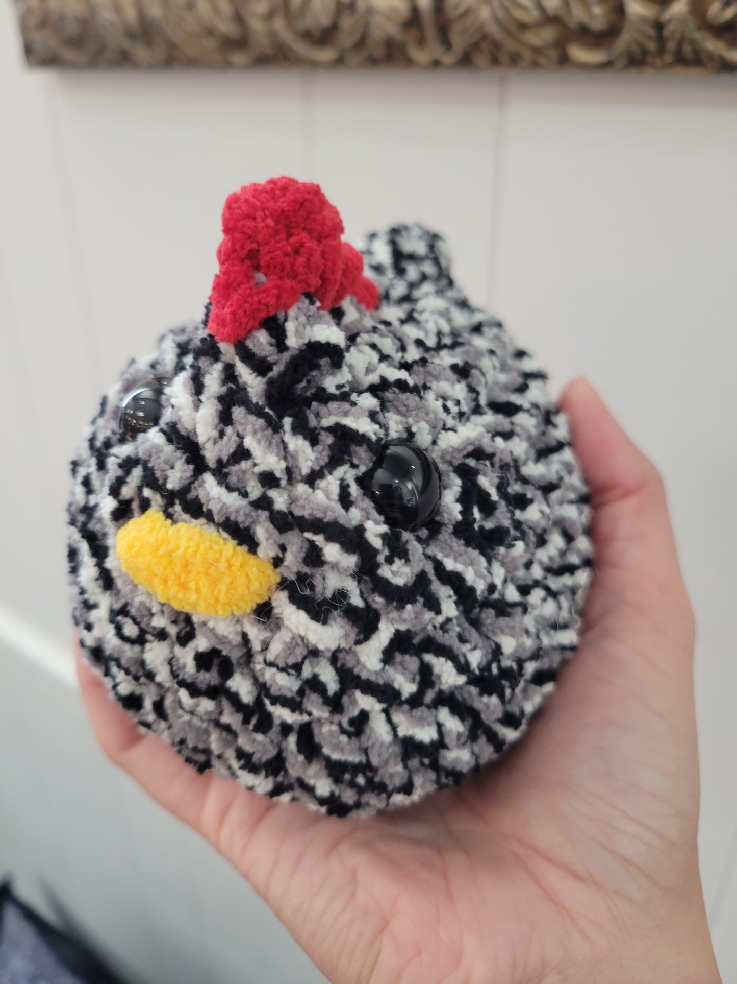 Crocheted chicken plushies