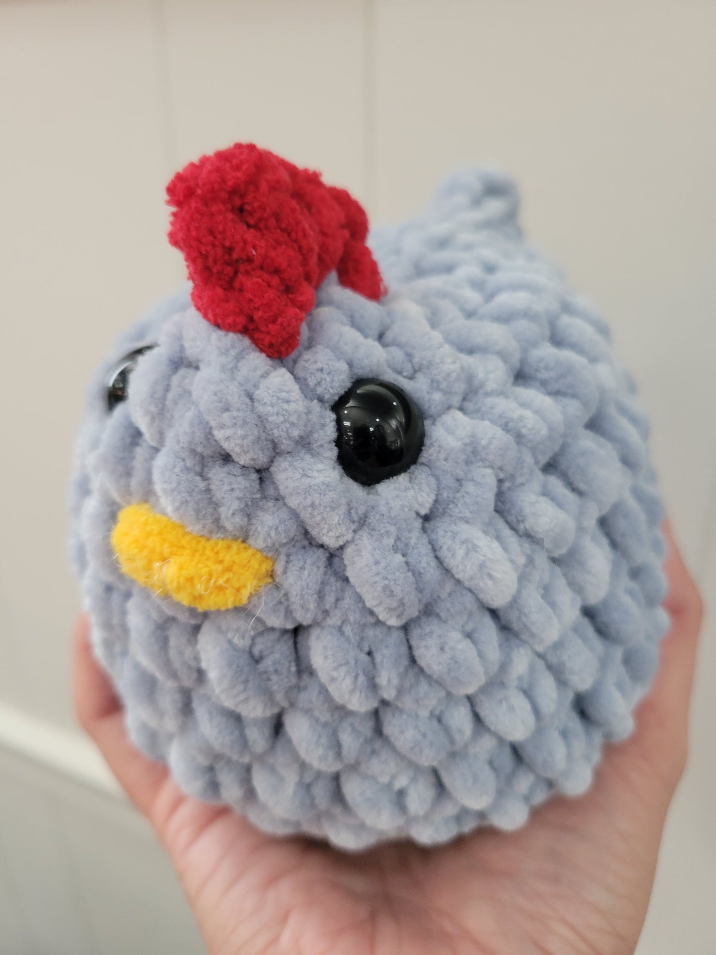 Crocheted chicken plushies