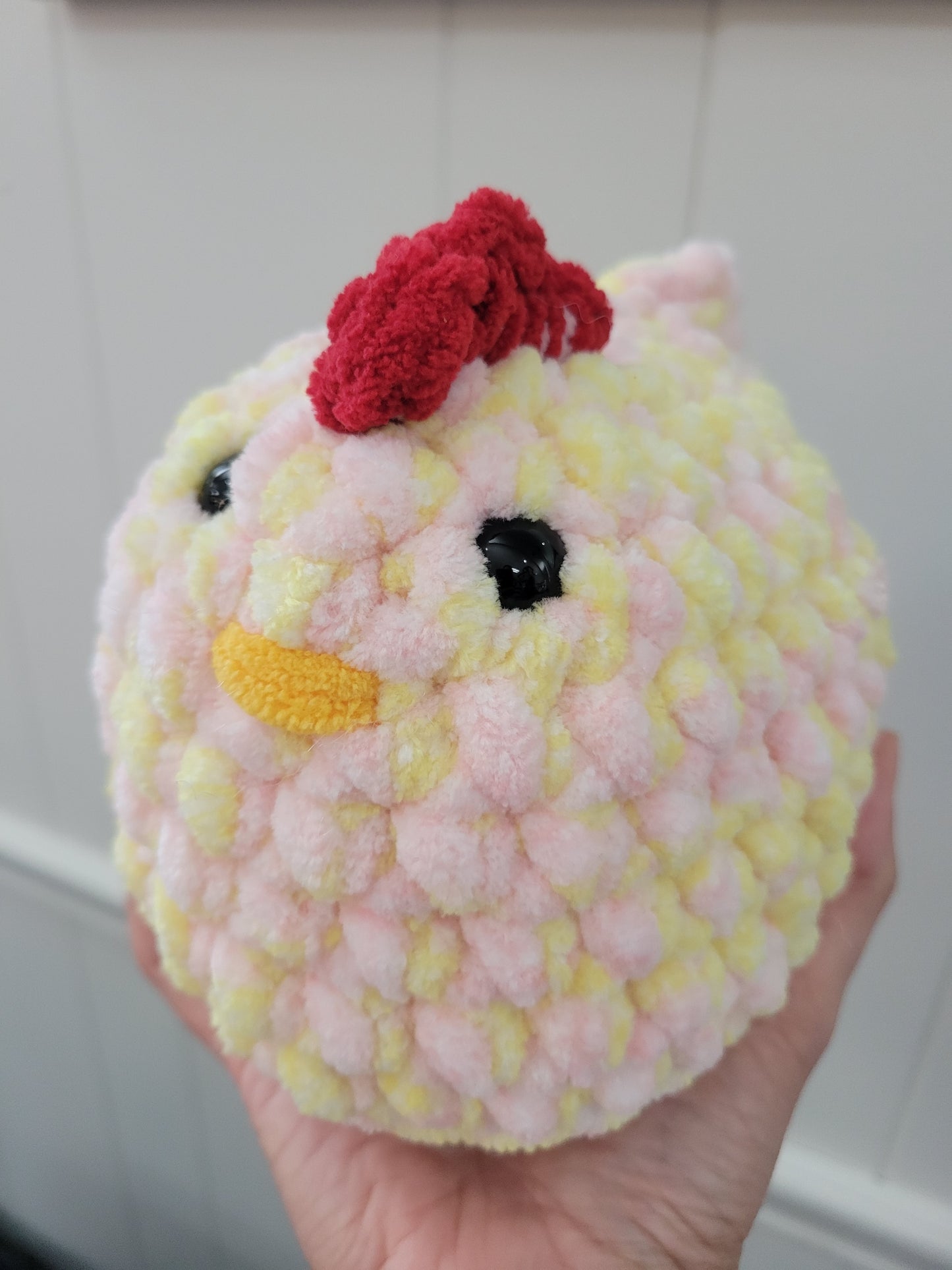 Crocheted chicken plushies