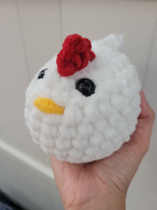 Crocheted chicken plushies